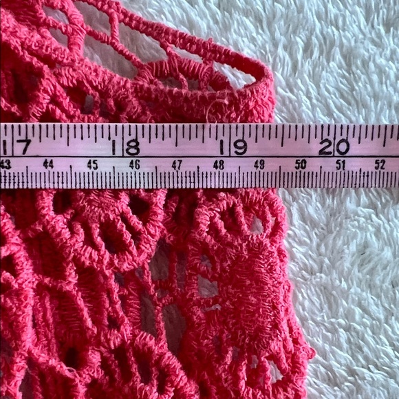 Open Knit Boho Bow Swim Cover Scalloped Hem Bright Coral Bohemian Festival - Picture 5 of 8